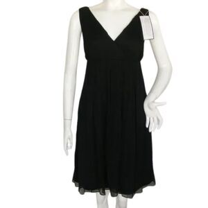 new J.CREW Silk Chiffon Dress, 12, Black, Babydoll, Cocktail/Party, V-neck